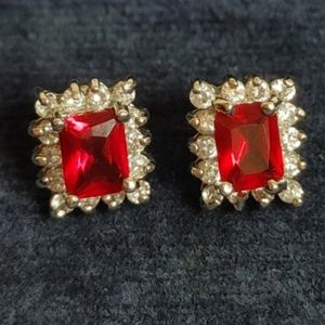 Costume Jewelry Ruby & Diamond Silver Post Earrings